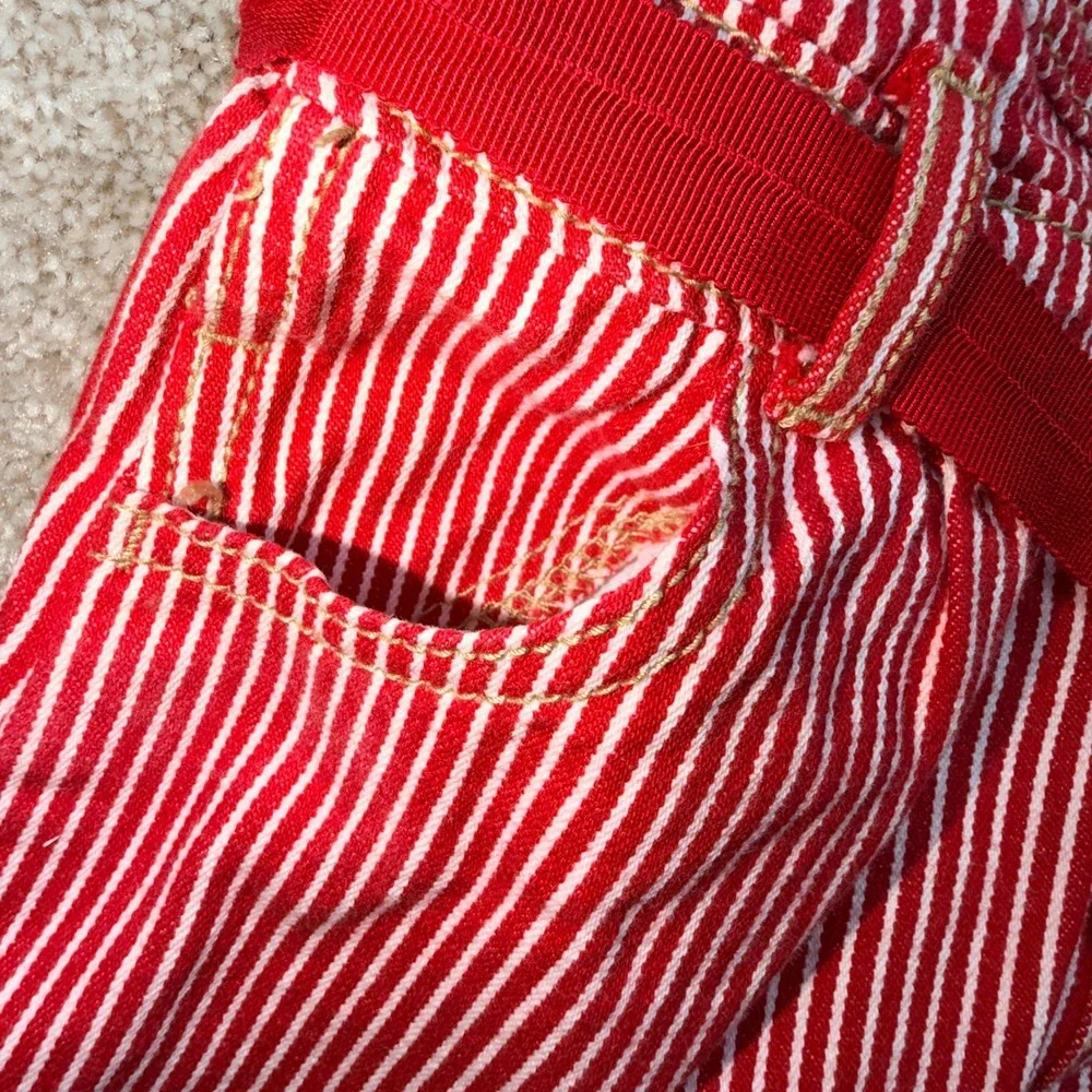 Vintage OshKosh B'gosh Kids Red White Hickory Stripe Overall Dress Jumper 24 M
